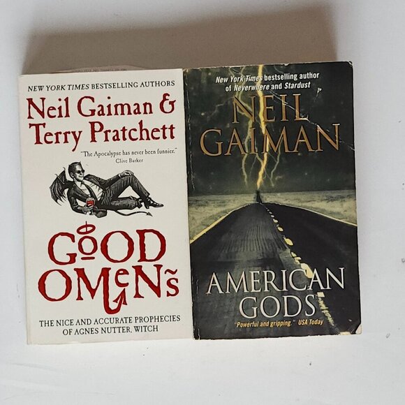 Neil Gaiman AMERICAN GODS Terry Pratchett GOOD OMENS Paperback books x 2 - Picture 1 of 3